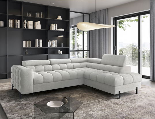 Coltar extensibil dreapta 5 locuri ELTAP, RT-03ROY, Ferucce, 276x200x93 cm, lemn/poliester, gri deschis