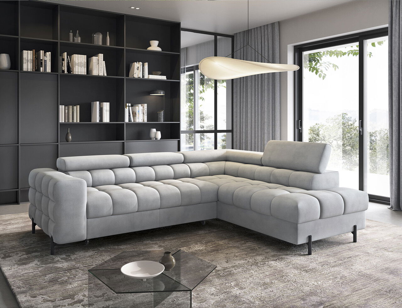 Coltar extensibil dreapta 5 locuri ELTAP, RT-05PA, Ferucce, 276x200x93 cm, lemn/poliester, gri deschis