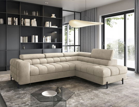 Coltar extensibil dreapta 5 locuri ELTAP, RT-18AU, Ferucce, 276x200x93 cm, lemn/poliester, bej deschis