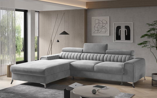 Coltar extensibil stanga 3 locuri ELTAP, LT-03NU, Grayson, 278x205x92 cm, lemn/poliester, gri