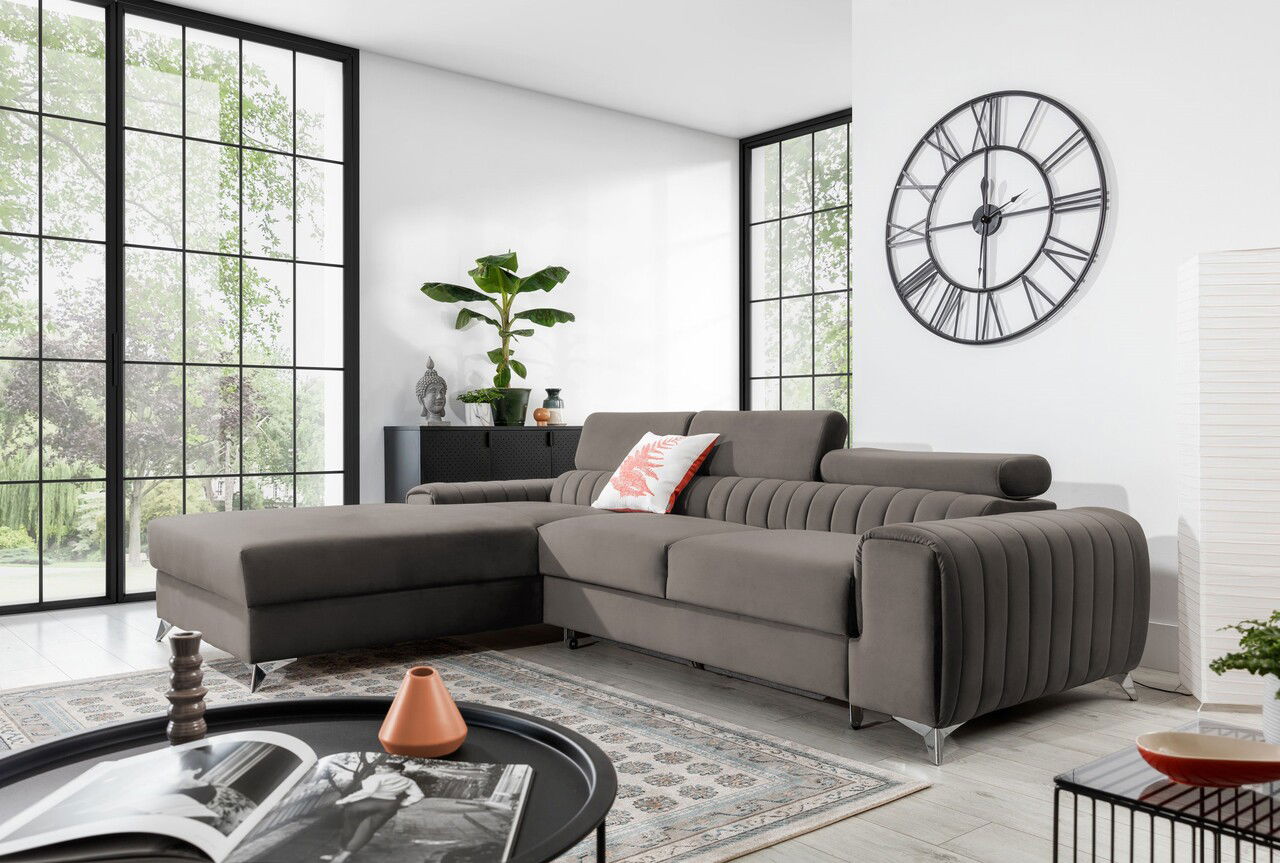 Coltar extensibil stanga 3 locuri ELTAP, LT-04LO, Grayson, 278x205x92 cm, lemn/poliester, gri