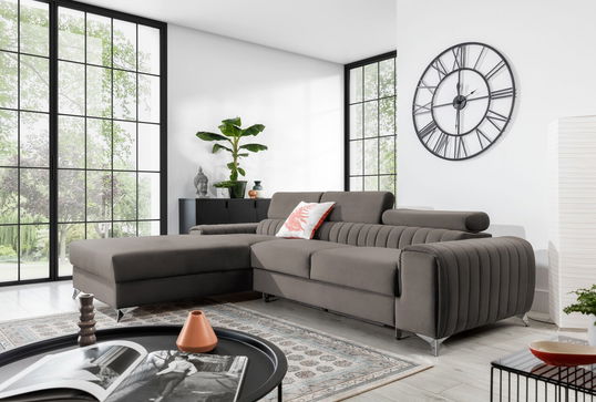 Coltar extensibil stanga 3 locuri ELTAP, LT-04LO, Grayson, 278x205x92 cm, lemn/poliester, gri
