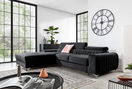 Coltar extensibil stanga 3 locuri ELTAP, LT-06VE, Grayson, 278x205x92 cm, lemn/poliester, gri inchis
