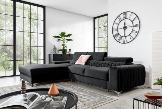 Coltar extensibil stanga 3 locuri ELTAP, LT-06VE, Grayson, 278x205x92 cm, lemn/poliester, gri inchis