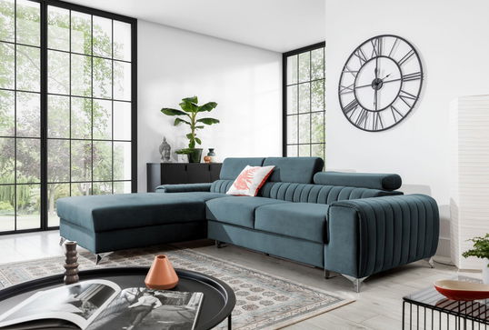 Coltar extensibil stanga 3 locuri ELTAP, LT-100VE, Grayson, 278x205x92 cm, lemn/poliester, albastru