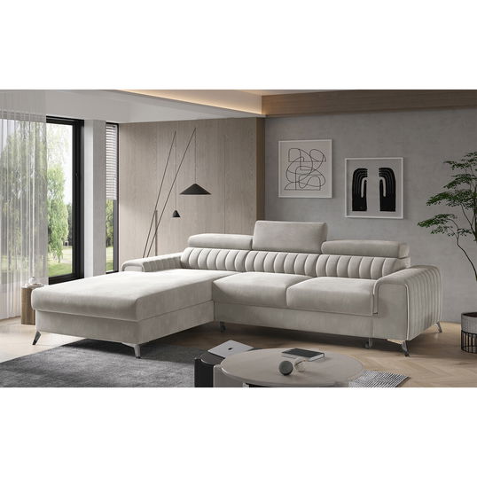 Coltar extensibil stanga 3 locuri ELTAP, LT-18SO, Grayson, 278x205x92 cm, lemn/poliester, bej deschis