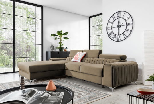 Coltar extensibil stanga 3 locuri ELTAP, LT-20NU, Grayson, 278x205x92 cm, lemn/poliester, maro deschis