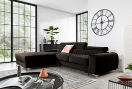Coltar extensibil stanga 3 locuri ELTAP, LT-22NU, Grayson, 278x205x92 cm, lemn/poliester, maro inchis