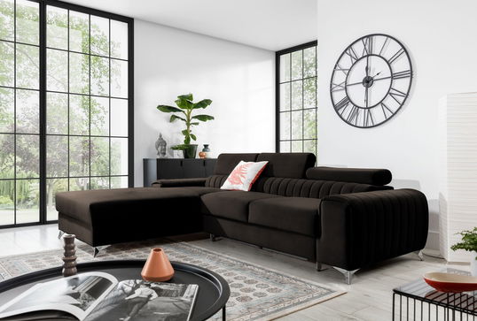 Coltar extensibil stanga 3 locuri ELTAP, LT-22NU, Grayson, 278x205x92 cm, lemn/poliester, maro inchis