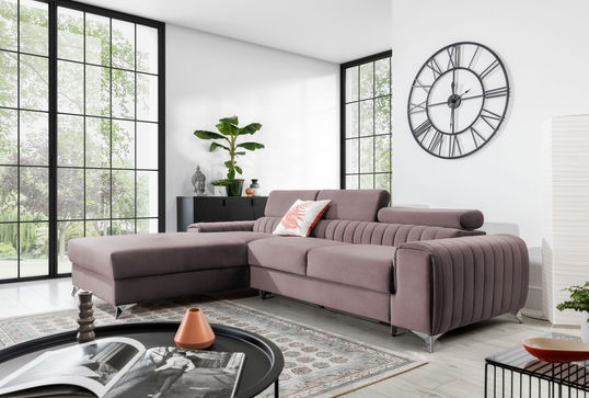 Coltar extensibil stanga 3 locuri ELTAP, LT-24LO, Grayson, 278x205x92 cm, lemn/poliester, roz