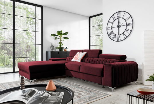 Coltar extensibil stanga 3 locuri ELTAP, LT-25VE, Grayson, 278x205x92 cm, lemn/poliester, rosu inchis