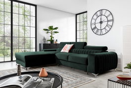 Coltar extensibil stanga 3 locuri ELTAP, LT-35LO, Grayson, 278x205x92 cm, lemn/poliester, verde inchis
