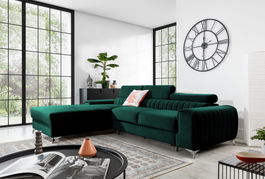 Coltar extensibil stanga 3 locuri ELTAP, LT-35NU, Grayson, 278x205x92 cm, lemn/poliester, verde inchis