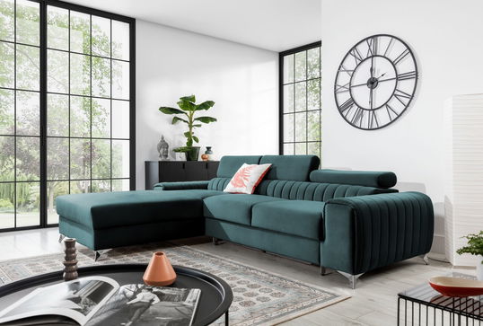 Coltar extensibil stanga 3 locuri ELTAP, LT-76MO, Grayson, 278x205x92 cm, lemn/poliester, verde