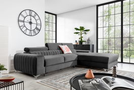 Coltar extensibil dreapta 3 locuri ELTAP, RT-04NU, Grayson, 278x205x92 cm, lemn/poliester, gri