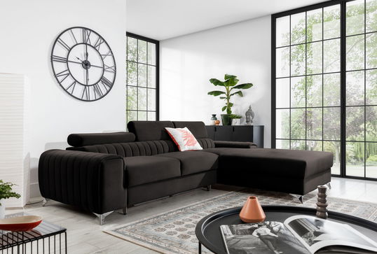 Coltar extensibil dreapta 3 locuri ELTAP, RT-05LO, Grayson, 278x205x92 cm, lemn/poliester, gri inchis