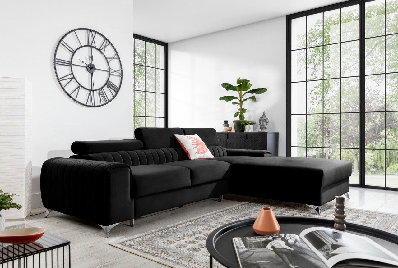 Coltar extensibil dreapta 3 locuri ELTAP, RT-10LO, Grayson, 278x205x92 cm, lemn/poliester, negru