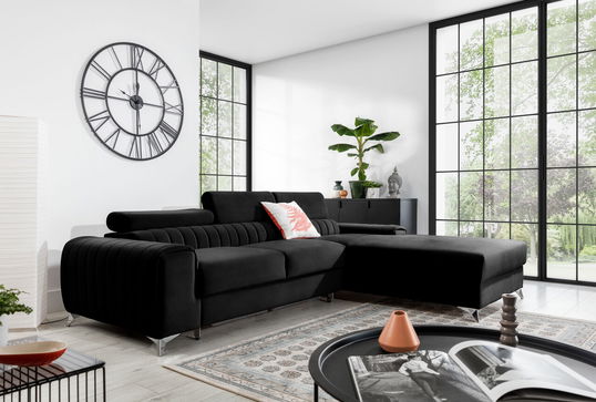 Coltar extensibil dreapta 3 locuri ELTAP, RT-10LO, Grayson, 278x205x92 cm, lemn/poliester, negru