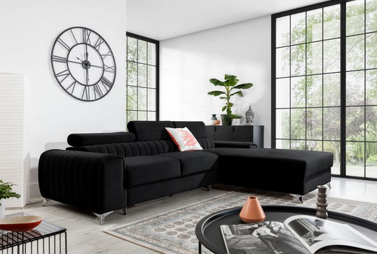 Coltar extensibil dreapta 3 locuri ELTAP, RT-10VE, Grayson, 278x205x92 cm, lemn/poliester, negru