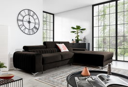 Coltar extensibil dreapta 3 locuri ELTAP, RT-22NU, Grayson, 278x205x92 cm, lemn/poliester, maro inchis