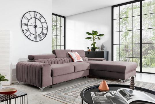 Coltar extensibil dreapta 3 locuri ELTAP, RT-24LO, Grayson, 278x205x92 cm, lemn/poliester, roz