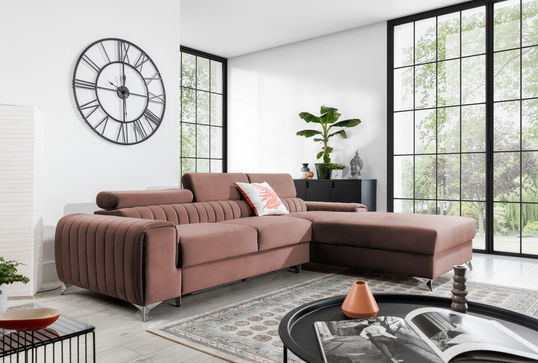 Coltar extensibil dreapta 3 locuri ELTAP, RT-24NU, Grayson, 278x205x92 cm, lemn/poliester, roz