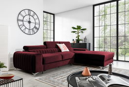 Coltar extensibil dreapta 3 locuri ELTAP, RT-25VE, Grayson, 278x205x92 cm, lemn/poliester, rosu inchis
