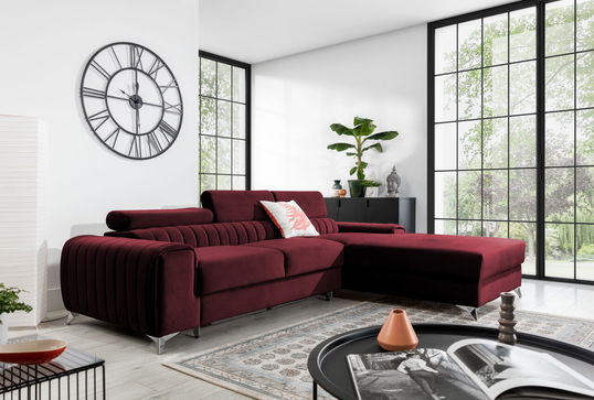 Coltar extensibil dreapta 3 locuri ELTAP, RT-25VE, Grayson, 278x205x92 cm, lemn/poliester, rosu inchis