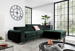 Coltar extensibil dreapta 3 locuri ELTAP, RT-35LO, Grayson, 278x205x92 cm, lemn/poliester, verde inchis