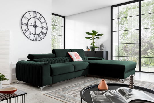 Coltar extensibil dreapta 3 locuri ELTAP, RT-35LO, Grayson, 278x205x92 cm, lemn/poliester, verde inchis