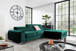 Coltar extensibil dreapta 3 locuri ELTAP, RT-38VE, Grayson, 278x205x92 cm, lemn/poliester, verde inchis