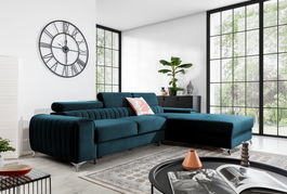 Coltar extensibil dreapta 3 locuri ELTAP, RT-40NU, Grayson, 278x205x92 cm, lemn/poliester, albastru inchis