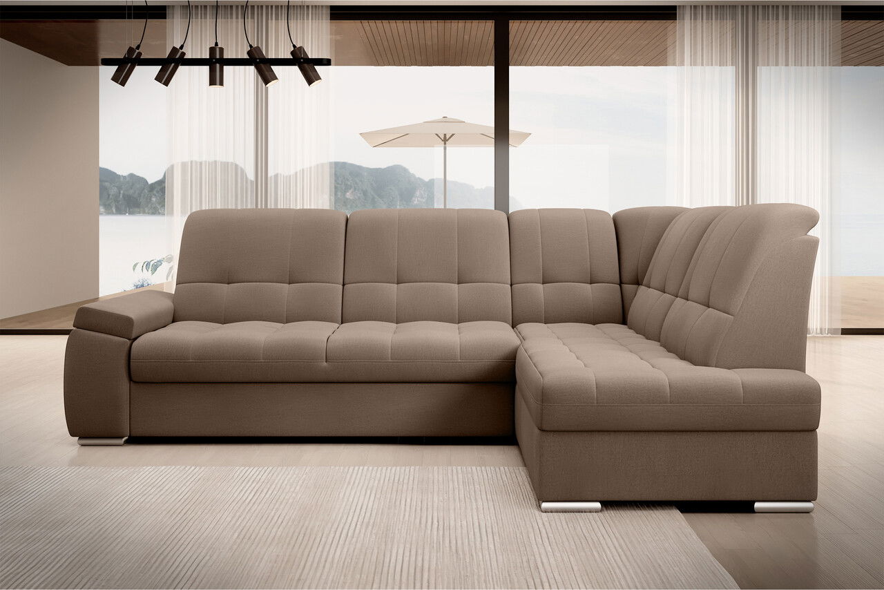 Coltar extensibil dreapta 3 locuri ELTAP, RT-20NU, Sado, 272x192x95 cm, lemn/poliester, maro deschis