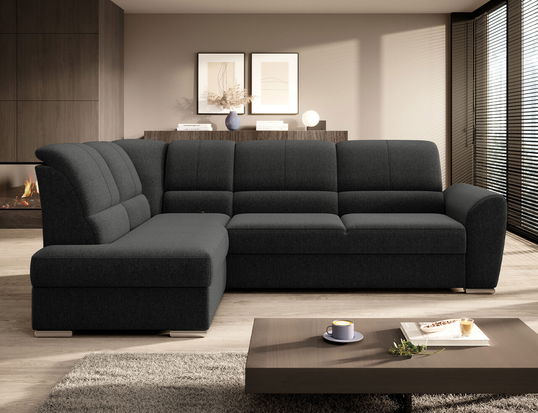 Coltar extensibil stanga 3 locuri ELTAP, LT-04FL, Siber, 270x186x93 cm, lemn/poliester, gri inchis