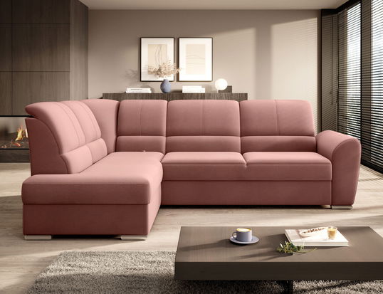 Coltar extensibil stanga 3 locuri ELTAP, LT-24NU, Siber, 270x186x93 cm, lemn/poliester, roz