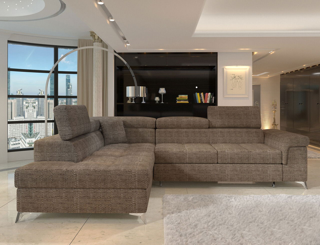 Coltar extensibil stanga 4 locuri ELTAP, ERI-30, Eridano, 275x202x88 cm, lemn/poliester, bej inchis