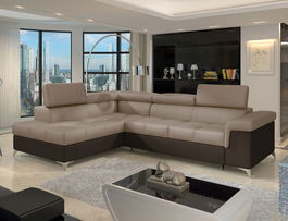 Coltar extensibil stanga 4 locuri ELTAP, ERI-49, Eridano, 275x202x88 cm, lemn/poliester, maro deschis/maro inchis