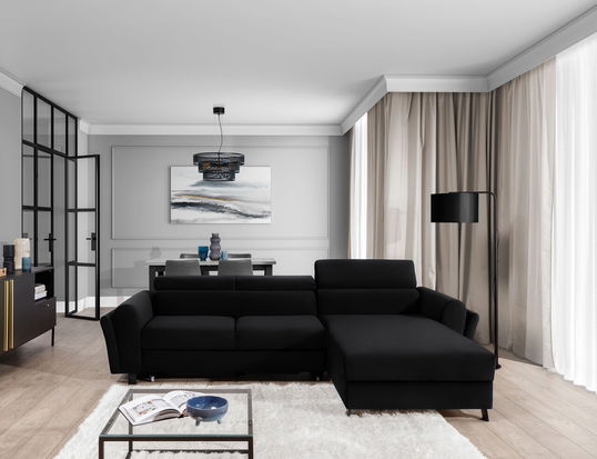 Coltar extensibil dreapta 4 locuri ELTAP, Mari-35, Mariall, 288x200x92 cm, lemn/poliester, negru