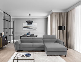 Coltar extensibil dreapta 4 locuri ELTAP, Mari-38, Mariall, 288x200x92 cm, lemn/poliester, gri