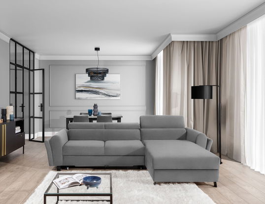 Coltar extensibil dreapta 4 locuri ELTAP, Mari-38, Mariall, 288x200x92 cm, lemn/poliester, gri