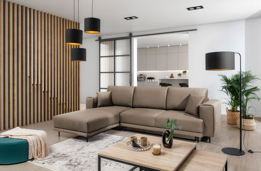 Coltar extensibil stanga 4 locuri ELTAP, LT-20NU, Dalia, 289x190x95 cm, lemn/poliester, maro deschis