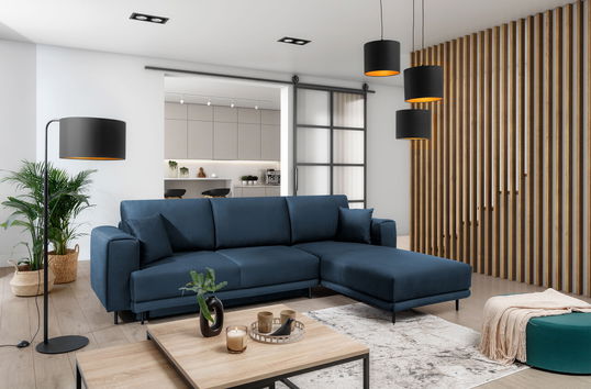 Coltar extensibil dreapta 4 locuri ELTAP, RT-40NU, Dalia, 289x190x95 cm, lemn/poliester, albastru inchis