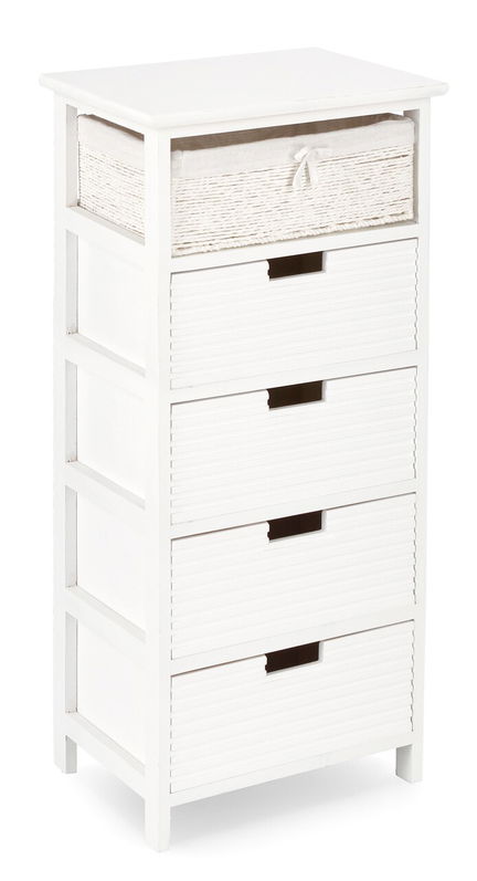 Comoda cu 5 sertare Leonie, Bizzotto, 40x29x90 cm, lemn de paulownia/MDF, alb