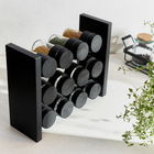 Set 12 recipiente pentru condimente si suport, Otto, Homla, 26x10x21 cm, MDF/sticla/plastic, negru/transparent