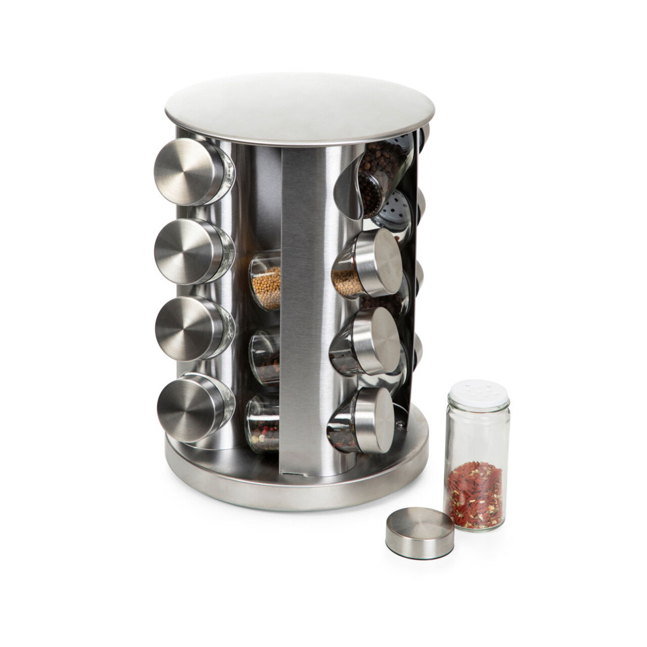 Set 16 recipiente pentru condimente si suport, B2 Rack Essentials, Homla, 19x26 cm, inox/sticla, argintiu