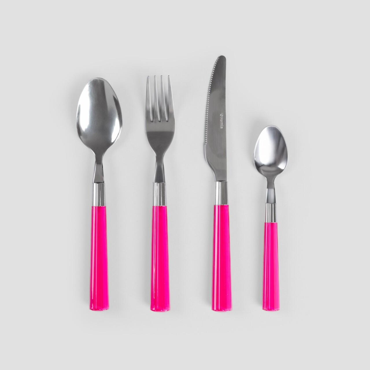 Set tacamuri pentru 4 persoane, 16 piese, Seashell, Homla, inox/plastic, roz