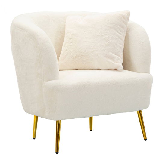 Fotoliu cu perna decorativa Soffy, Mauro Ferretti, 73x66x78 cm, lemn de pin/piele ecologica, alb/auriu