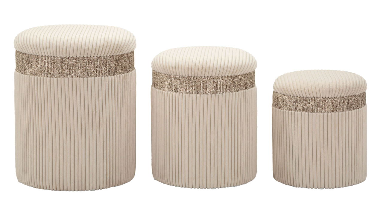 Set 3 taburete cu spatiu de depozitare Cream, Mauro Ferretti, 40.5x49.5 cm, MDF/poliester, crem