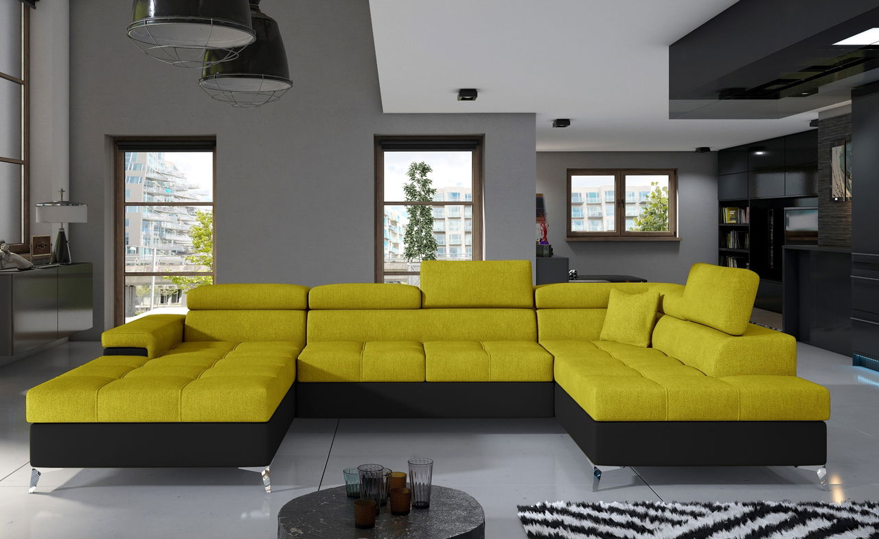 Coltar extensibil dreapta 5 locuri ELTAP, Edr-46, Eduardo, 337x205x88 cm, lemn/poliester, galben/negru