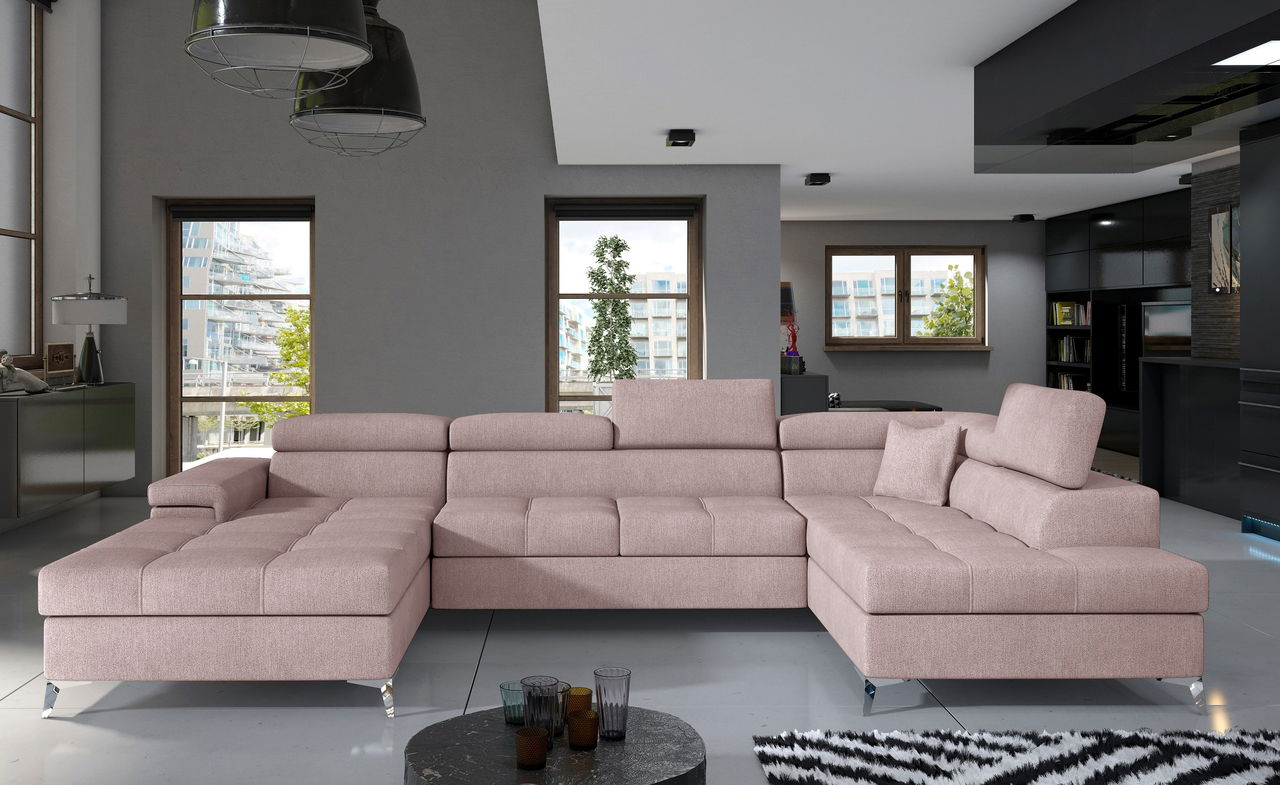 Coltar extensibil dreapta 5 locuri ELTAP, Edr-50, Eduardo, 337x205x88 cm, lemn/poliester, roz deschis